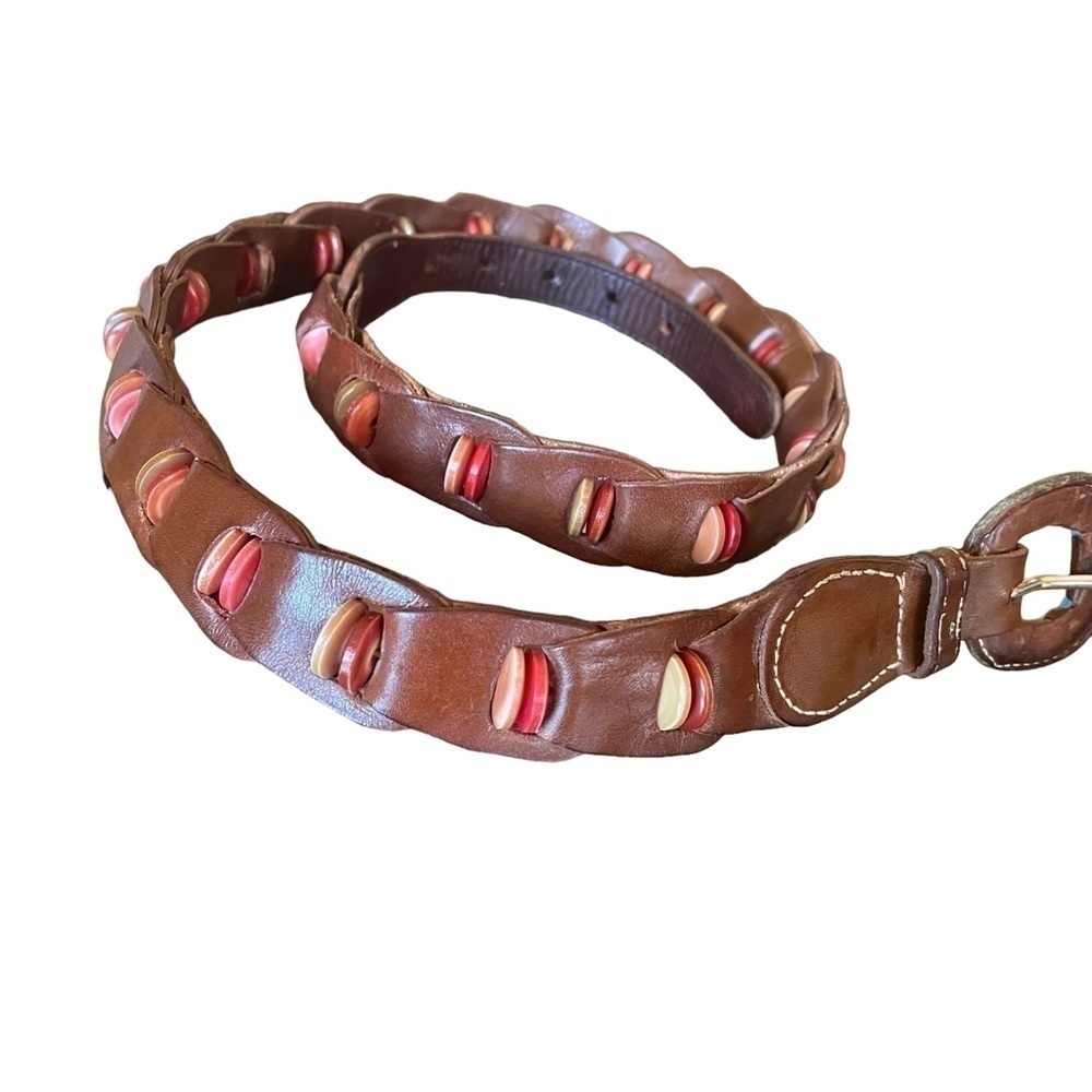Vintage Leather pieced woven belt with Decorative Buttons Very Unique